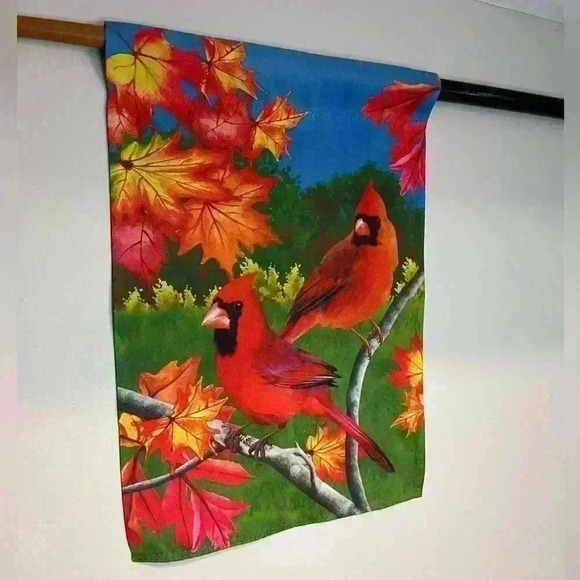 FALL GARDEN FLAG 17x13 RED CARDINALS Double Sided Fall Decor - Picture 1 of 2